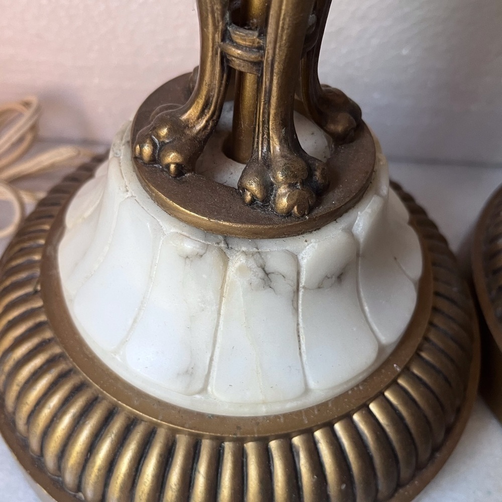Large Pair of Vintage Classical Carved Marble/Alabaster Lion feet Table Lamps - Picture 5 of 11